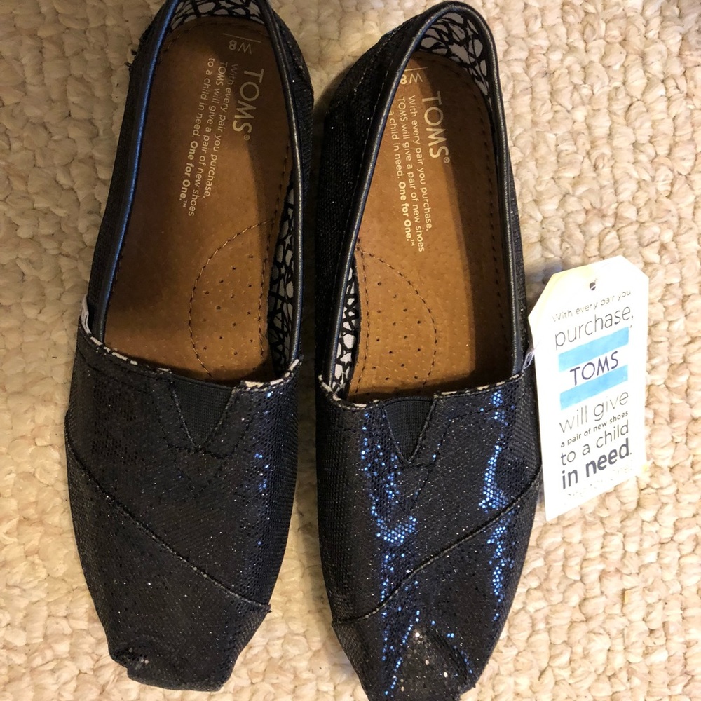 TOMS black glitter shoes